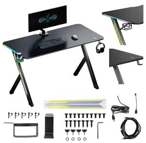 Herný stôl NanoRS, ierny s driakom na slúchadlá a poháre RGB podsvietenie max. 75 kg Rozmery 1200x600x750 mm RS102