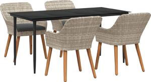 Maison Exclusive - Záhradný jedálenský set s vankúšom 5 pcs Svetlosivá polyratan