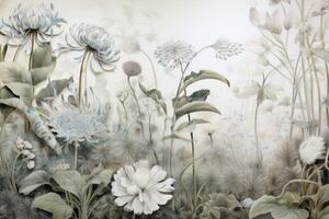 Samolepiaca tapeta kvety zahalené prírodou s modrým kontrastom
