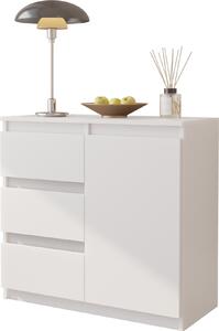 FURNICA - MIKEL - Komoda s 3 zásuvkami a 1 dvierkami - biela matná V75cm Š80cm H35cm