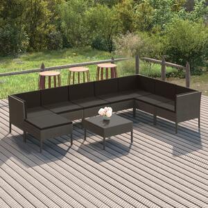 Maison Exclusive – 9-dielna záhradná súprava s vankúšmi, polyrotang, sivá
