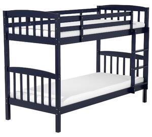 Poschodová posteľ tmavomodrá borovicové drevo 90 x 200 cm lamelový rošt s rebríkom moderný štýl detská izba