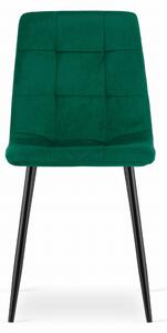 Zelená zamatová stolička KARA s čiernymi nohami