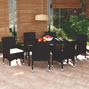 Maison Exclusive – 7-dielna záhradná jedálenská súprava s vankúmi Poly Rattan Black