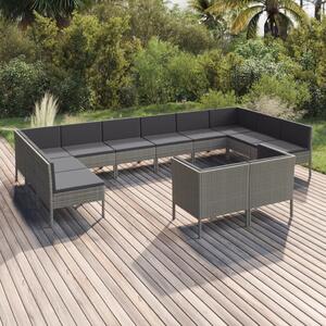 Maison Exclusive – 12-dielna záhradná súprava s vankúmi, poly ratan, sivá