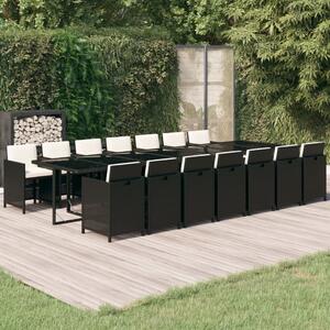 Maison Exclusive – 15-dielna záhradná jedálenská súprava s vankúmi Poly Rattan Black