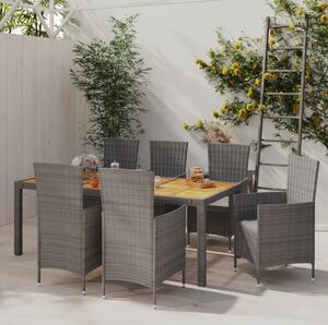 Maison Exclusive – 7-dielna záhradná jedálenská súprava s vankúšmi Poly Rattan Grey