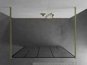 Mexen Kioto, sprchová zástena Walk-In 100 x 200 cm, 8mm sklo čierny vzor, zlatý matný profil, 800-100-002-55-78