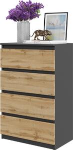 FURNICA - GABRIEL - Komoda so 4 zásuvkami - antracitovo sivá / dub Wotan V92cm Š60cm H33cm