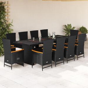 Maison Exclusive – 11-dielna záhradná jedálenská súprava s vankúšmi, čierna, polyratan