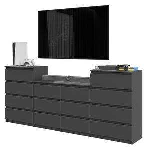 GABRIEL – Komoda / Komoda s 14 zásuvkami (4+6+4) – antracitová farba, výka 92 cm, írka 220 cm, hbka 33 cm