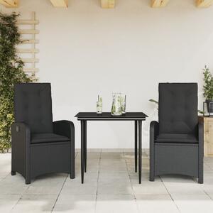 Maison Exclusive – 3-dielna záhradná jedálenská súprava s vankúmi, ierna, polyratan