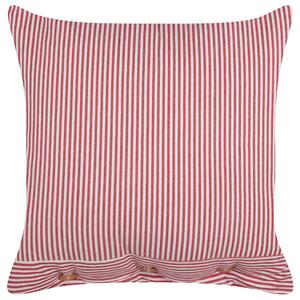 Dekoratívny bavlnený vankúš červený a biely pruhovaný vzor 45 x 45 cm gombíky retro bytový doplnok spálňa obývačka