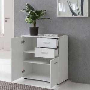 FineBuy Komoda biela s dvierkami a zásuvkami 71 x 78 x 35,5 cm Drevená skria Moderná skria do predsiene Malá viacúelová skria Komoda Matná