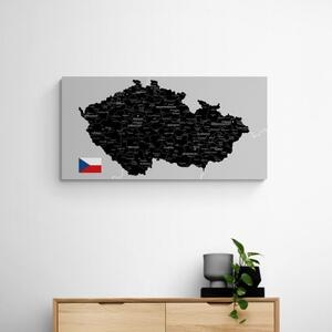 Obraz čierno-šedá mapa Česka s vlajkou - 100x50