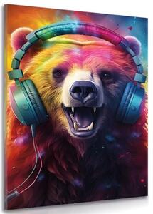Obraz medveď so slúchadlami - 40x60