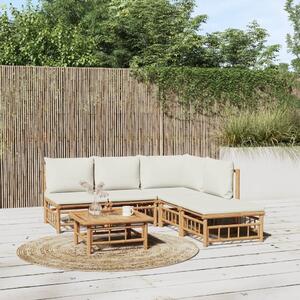 Maison Exclusive – 6-dielna záhradná súprava s krémovo-bielymi vankúšmi z bambusu