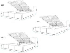 Čalúnená manželská posteľ s úložným priestorom Izabela - sivá Rozmer: 140x200