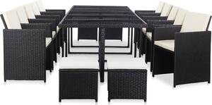 Maison Exclusive – 15-dielna záhradná jedálenská súprava s vankúmi Poly Rattan Black