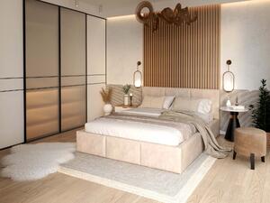 Čalúnená manželská posteľ s úložným priestorom Izabela - krémová Rozmer: 140x200
