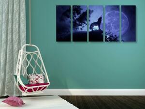 5-dielny obraz vlk v splne mesiaca - 100x50