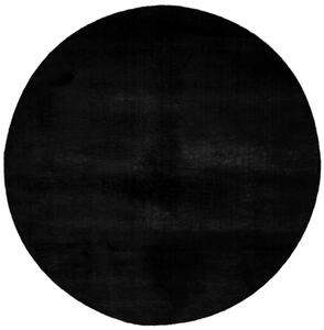 Chlpatý čierny kruhový koberec RAJ - 120 x 120 cm , Tkaný, interiérový, bytový, kusový, kruhový koberec, z polyesteru, s vysokým vlasom, shaggy, jednofarebný, moderný štýl