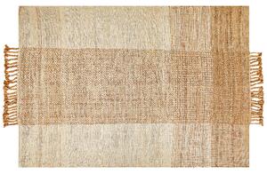 Koberec béžový jutový 140 x 200 cm obdĺžnikový ručne tkaný so strapcami boho dizajn spálňa obývacia izba