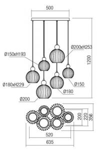 Redo 01-2069 - Luster na lanku PLUMEN 6xE14/42W/230V šedá