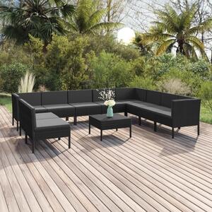 Maison Exclusive – 11-dielna záhradná súprava s vankúšmi z polyrotangu v čiernej farbe