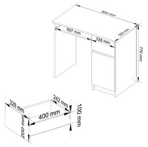 Ak furniture Písací stôl 90 cm Piksel sonoma/biely pravý