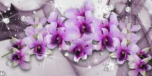 Obraz fialové kvety na abstraktnom pozadí - 100x50
