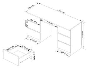 Ak furniture Písací stôl A-11 135 cm biely/sivý