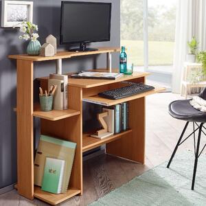 FineBuy Počítačový stôl z bukového dreva 94 x 90,5 x 48,5 cm Moderný stôl na notebook s výsuvnou podložkou na klávesnicu Stôl na PC s odkladacou plochou na tlačiarne Priestorovo úsporný písací stôl Stôl na notebook
