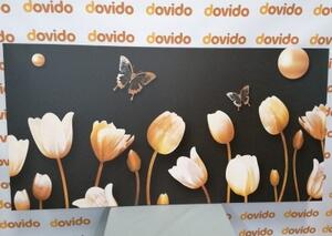 Obraz tulipány so zlatým motívom - 100x50
