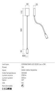 Redo 01-2754 - LED Flexibilná lampička WALLIE LED/3W/230V USB CRI 90 biela