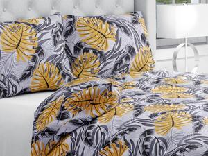 Biante Bavlnené posteľné obliečky Sandra SA-177 Okrové a sivé tropické listy Predĺžené 140x220 a 70x90 cm