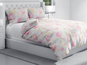 Biante Bavlnené posteľné obliečky Sandra SA-140 Veľké ružové kvety na bielom Dvojlôžko francúzske 200x200 a 2ks 70x90 cm