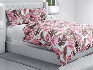 Biante Bavlnené posteľné obliečky Sandra SA-227 Hnedé a staroružové tropické listy na bielom Jednolôžko 140x200 a 70x90 cm