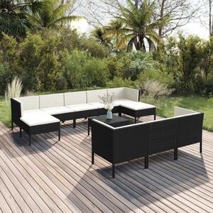 Maison Exclusive – 11-dielna záhradná súprava s vankúšmi z polyrotangu v čiernej farbe