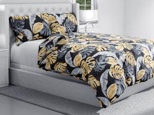Biante Bavlnené posteľné obliečky Sandra SA-228 Sivé a zlaté tropické listy na čiernom Jednolôžko 140x200 a 70x90 cm