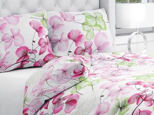 Biante Bavlnené posteľné obliečky Sandra SA-366 Ružovo-zelené kvety na bielom Jednolôžko 140x200 a 70x90 cm