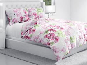 Biante Bavlnené posteľné obliečky Sandra SA-366 Ružovo-zelené kvety na bielom Predĺžené 140x220 a 70x90 cm