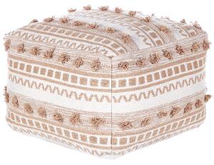 Taburetka béžová bavlnená 50 x 50 x 35 cm EPS výplň hrubý tkaný poťah podnožka boho štýl