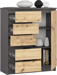 BDW - Komoda 5 zásuviek, obývacia izba, predsieň 80x97x35, sivá / dub-artisan