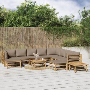 Maison Exclusive – 12-dielna záhradná súprava s vankúšmi v odtieni taupe a bambusovým vzorom