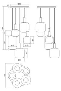 Redo 01-3214 - Luster na lanku BRINA 5xE27/23W/230V