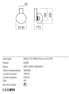 Redo 01-3239 - LED Nástenné svietidlo SINCLAIR LED/6,5W/230V CRI 93 IP21 zlatá