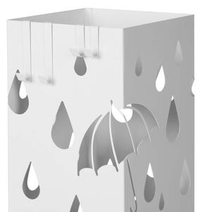 Kovový stojan na dáždniky, s odkvapkávačom a 4 háčikmi, biely