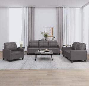 Maison Exclusive – 3-dielna sedacia súprava s vankúšmi, sivá umelá koža