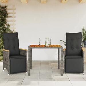 Maison Exclusive – 3-dielna záhradná bistro sada s vankúšmi, sivá, polyratan